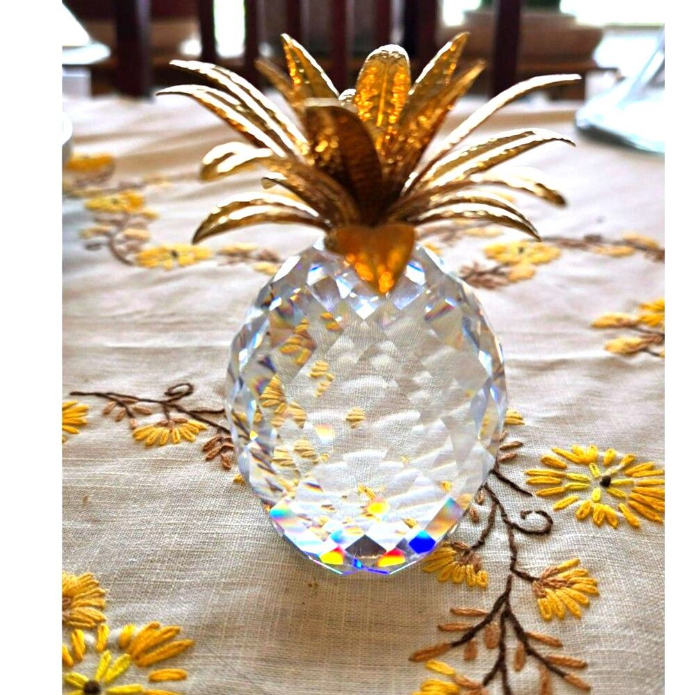 Vintage SWAROVSKI Large Pineapple,4"Tall,w/22k Gold Gilt